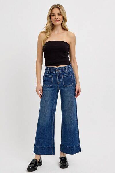 RISEN Elastic Band Wide Leg Jeans - Clothes For Her Online Store