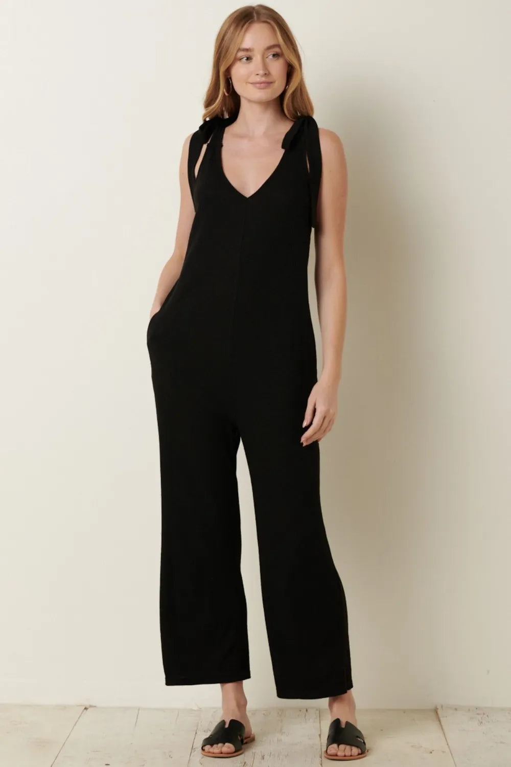 Mittoshop Rib Knit V-Neck Cross Back Jumpsuit - Clothes For Her Online Store