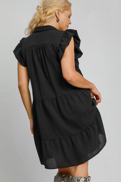 Umgee Full Size Johnny Collar Ruffle Cap Sleeve Tiered Dress Plus Size - Clothes For Her Online Store