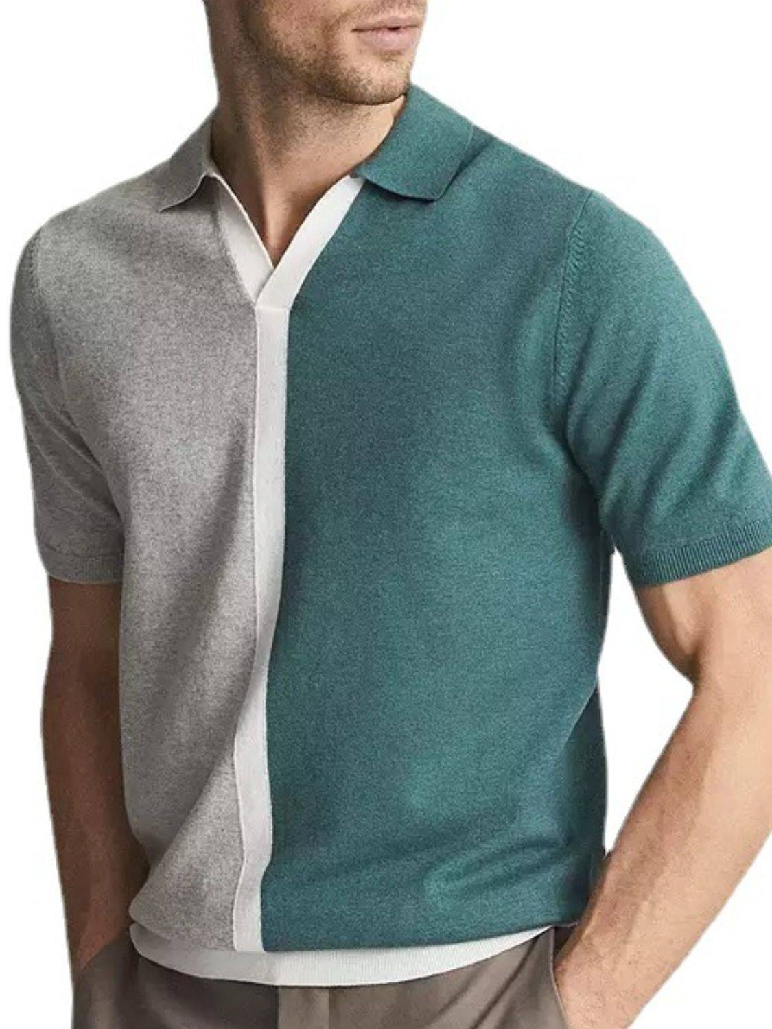 Men's Plus Size Color Block Short Sleeve Polo - Clothes For Her Online Store