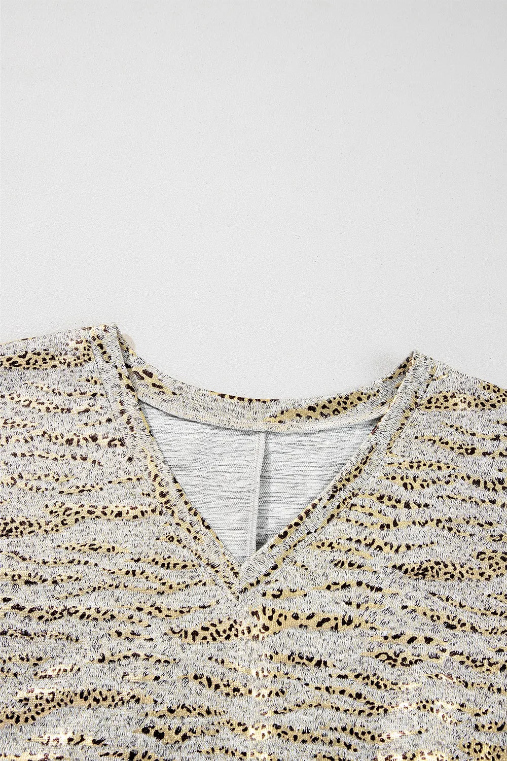 Leopard Print Half Sleeve V Neck Loose Fit T Shirt