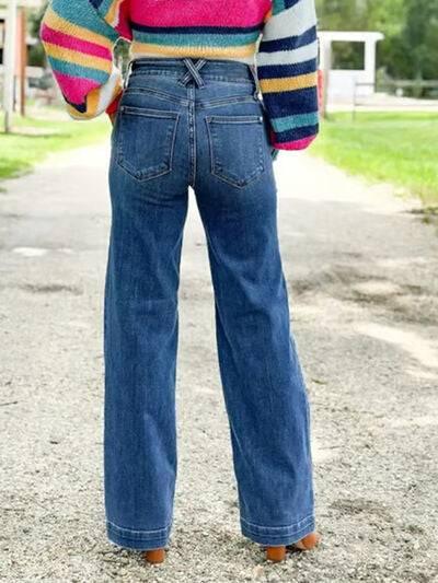 Washed Straight Leg Jeans - Clothes For Her Online Store