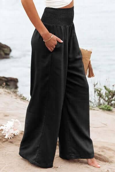 Plus Size Smocked High Waist Wide Leg Pants - Clothes For Her Online Store