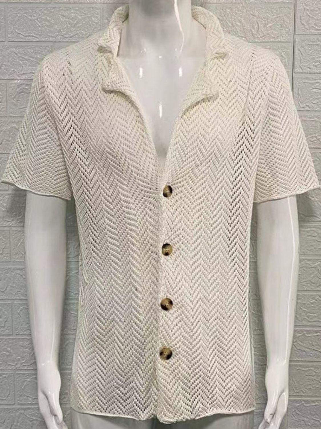 Men's Plus Size Herringbone Eyelet Button Down Knit Shirt - Clothes For Her Online Store