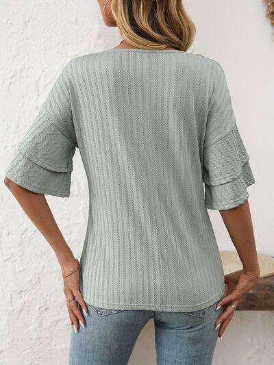 Mandy V-Neck Ruffle Half Sleeve Top - Clothes For Her Online Store
