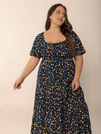 Plus Size Printed Short Sleeve Slit Tiered Maxi Dress - Clothes For Her Online Store