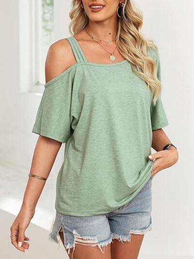 Asymmetrical Neck Half Sleeve T-Shirt - Clothes For Her Online Store
