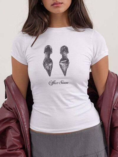 Letter Round Neck Short Sleeve T-Shirt - Clothes For Her Online Store