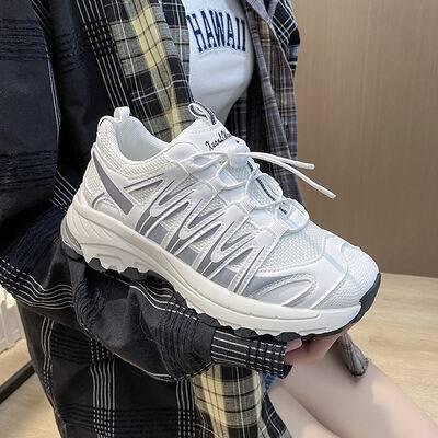 Lace-Up Mesh Platform Athletic Shoes - Clothes For Her Online Store