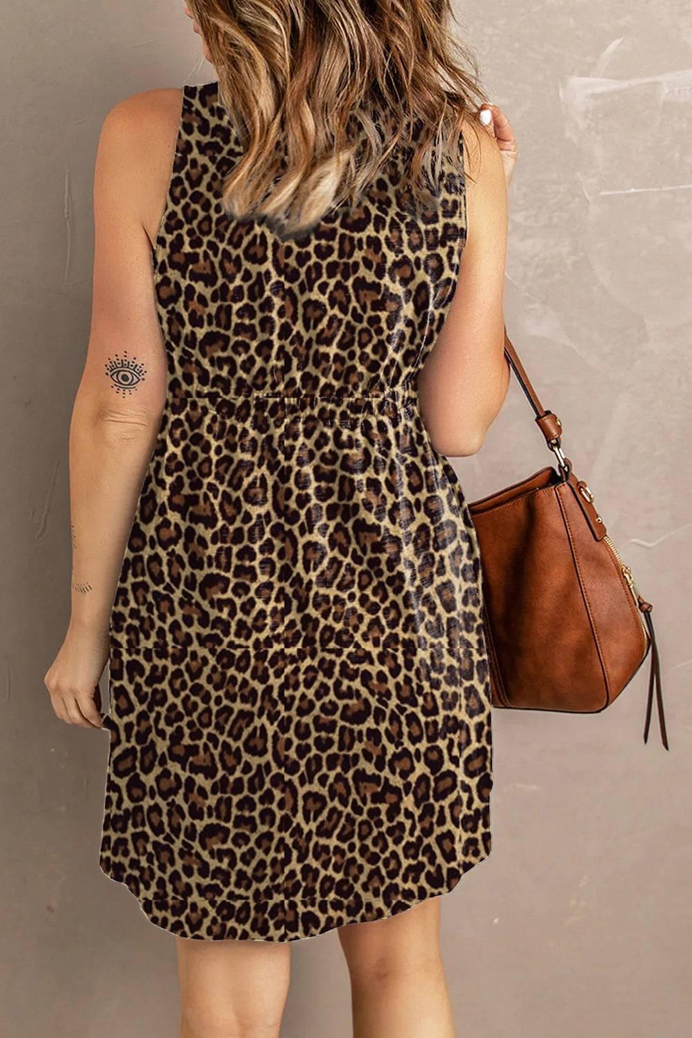Double Take Printed Scoop Neck Sleeveless Buttoned Magic Dress with Pockets - Clothes For Her Online Store