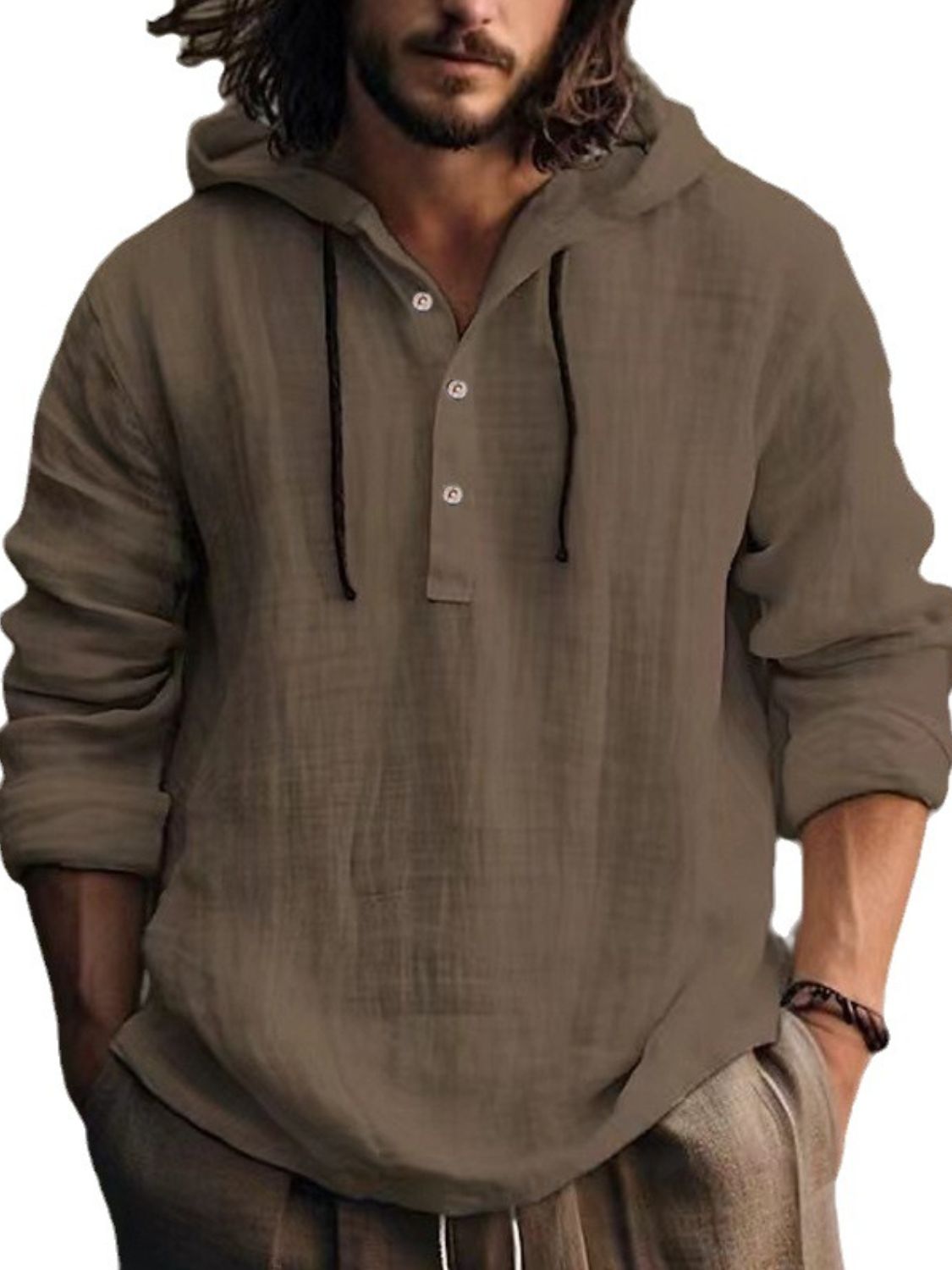 Men's Full Size Half Button Long Sleeve Hoodie - Clothes For Her Online Store