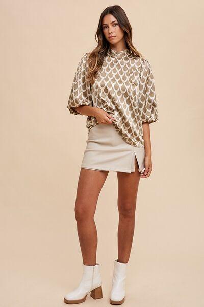 Annie Wear Tie Back Abstract Print Mock Neck Half Sleeve Blouse - Clothes For Her Online Store