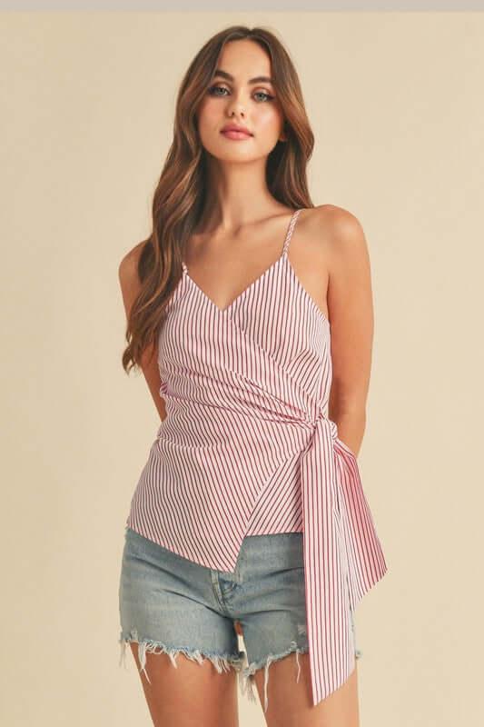 Aemi + Co Side Knotted Surplice Striped Cami - Clothes For Her Online Store