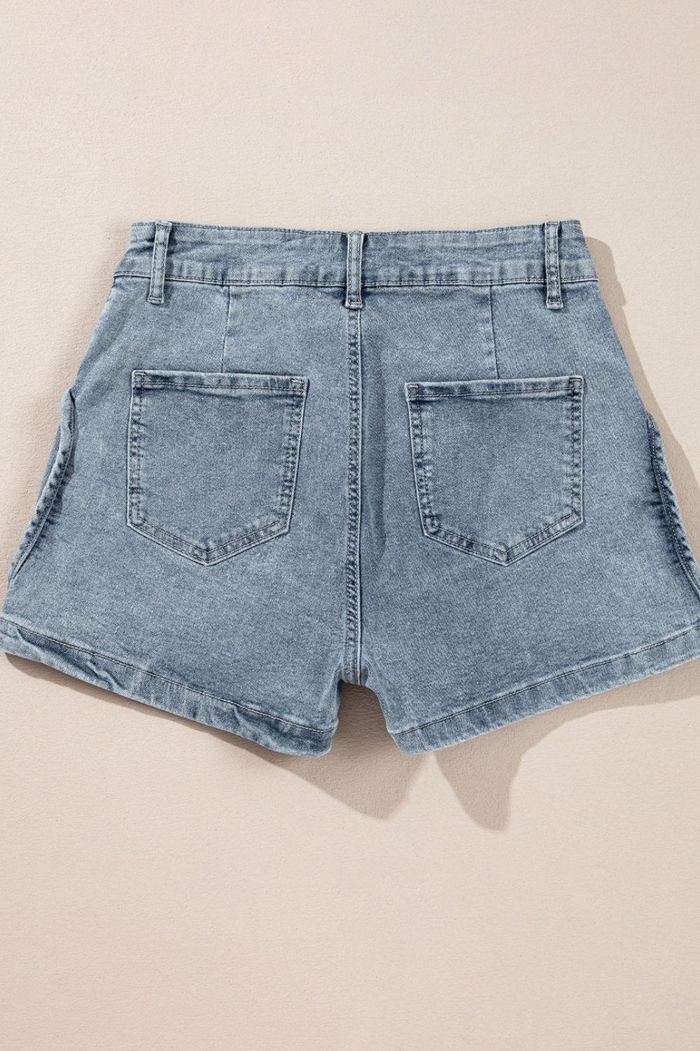 Studded Acid Wash Denim Shorts - Clothes For Her Online Store