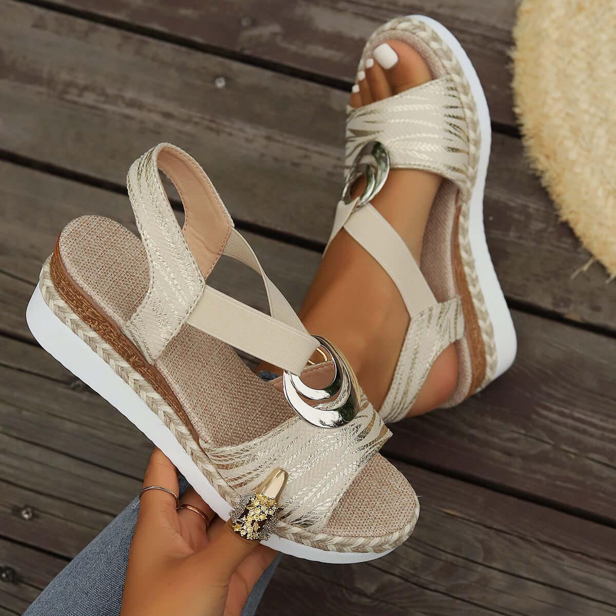 Peep Toe Wedge Sandals - Clothes For Her Online Store