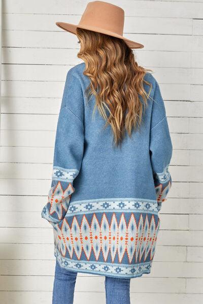 Geometric Open Front Long Sleeve Cardigan - Clothes For Her Online Store