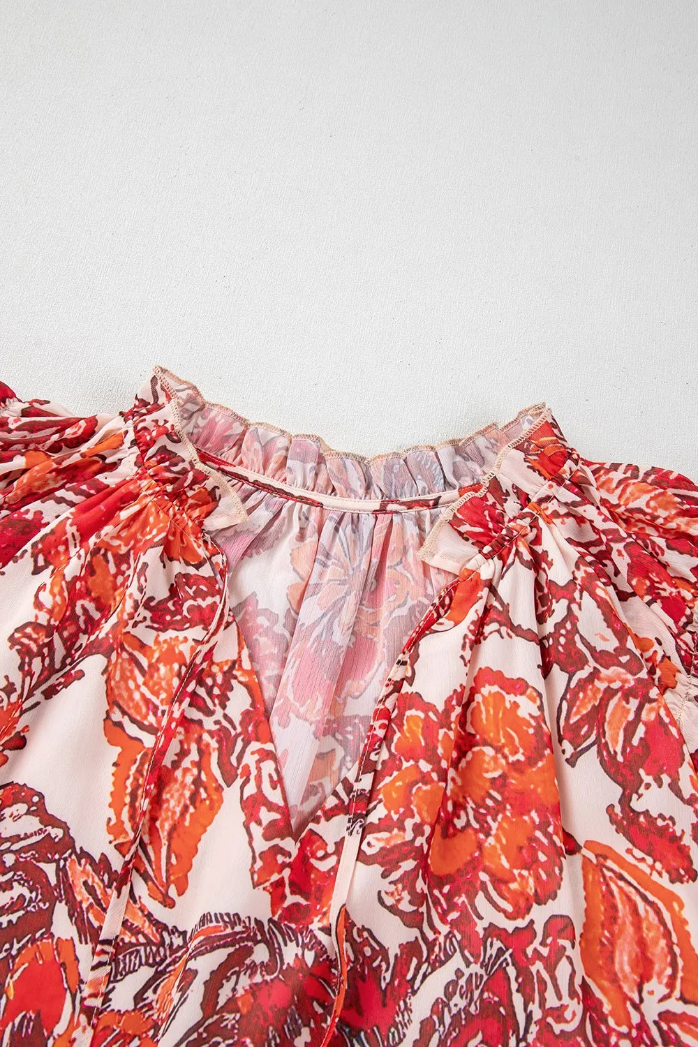 Vintage Floral Ruffle Sleeve V Neck Blouse