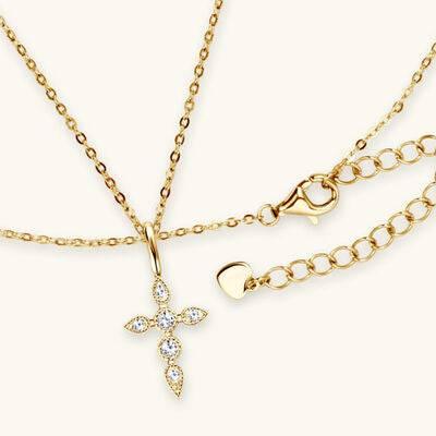 925 Sterling Silver Moissanite Cross Pendant Necklace - Clothes For Her Online Store