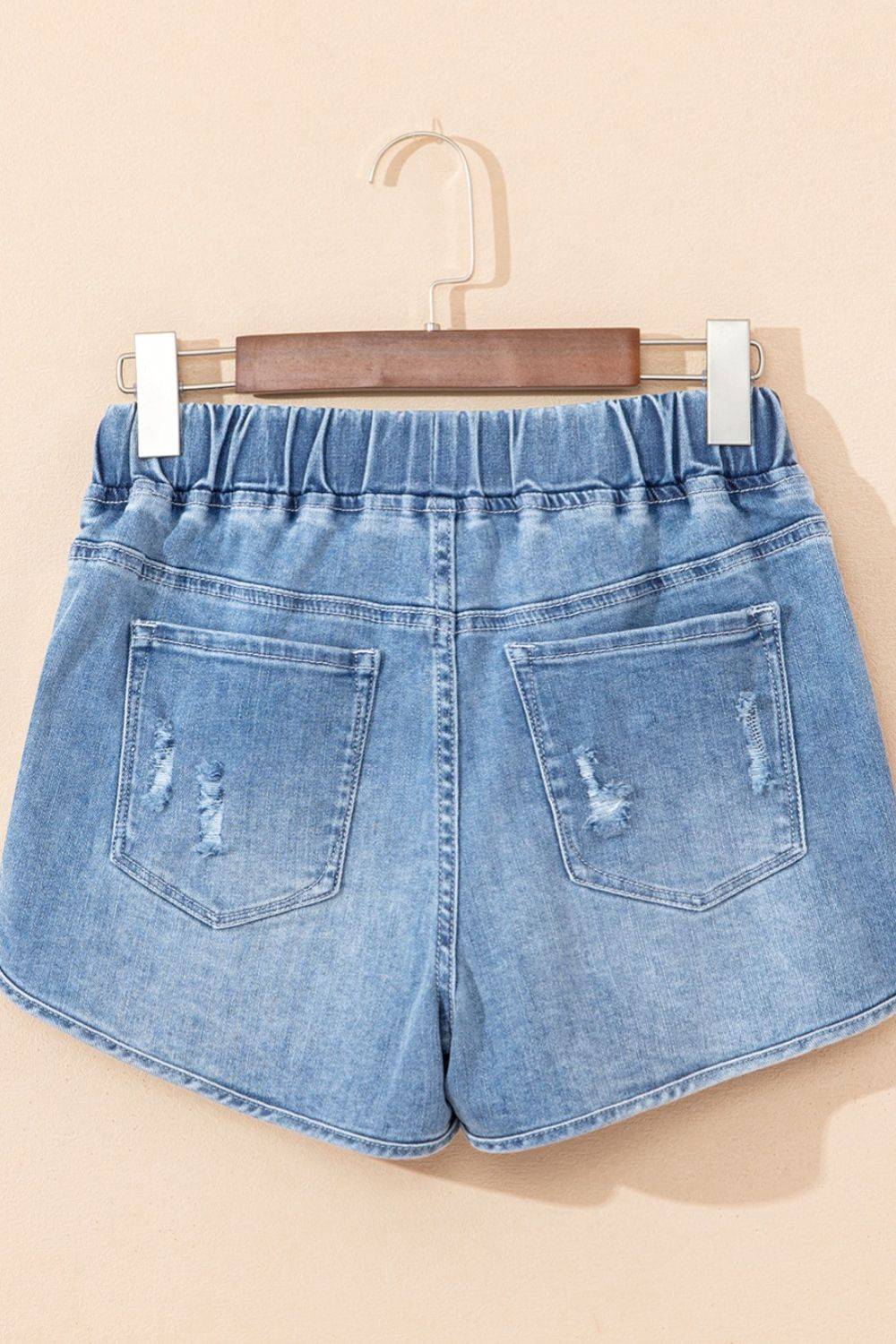 Drawstring High Waist Distressed Denim Shorts - Clothes For Her Online Store