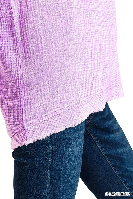 Zenana Double Gauze Raw Edge Acid Washed Tank