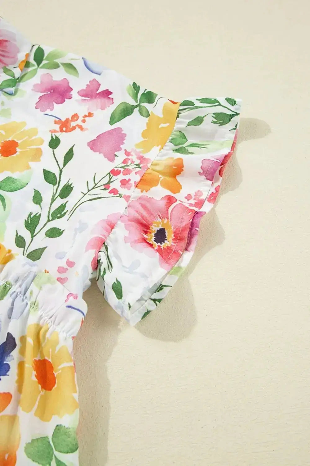 Floral Boxy Fit Ruffled Short Sleeve Blouse - Clothes For Her Online Store