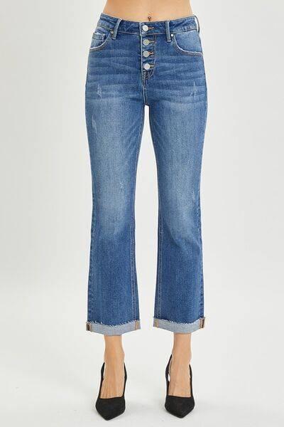 RISEN Full Size Button Fly Cropped Bootcut Jeans - Clothes For Her Online Store