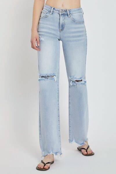 RISEN Full Size High Rise Distressed Wide Leg Jeans - Clothes For Her Online Store