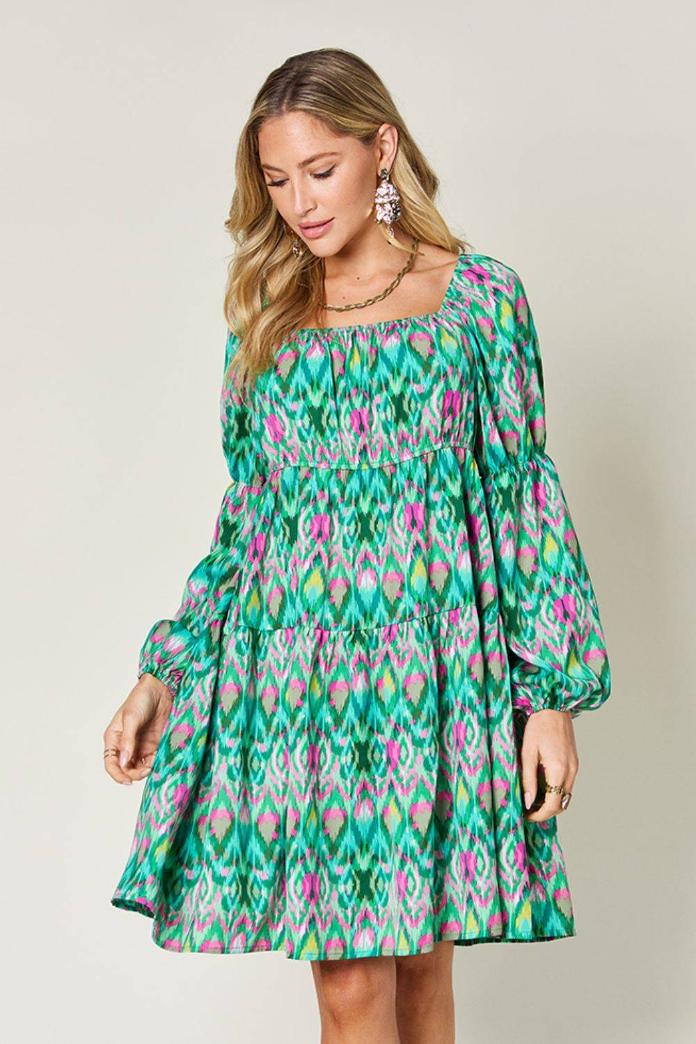 Double Take Full Size Printed Long Sleeve Dress - Clothes For Her Online Store