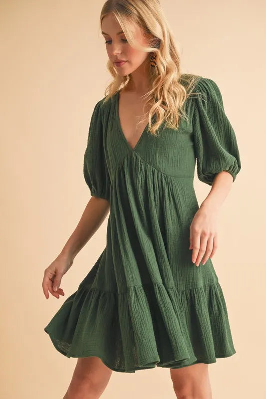Aemi+Co Tied Back Ruffled Short Sleeve Mini Dress