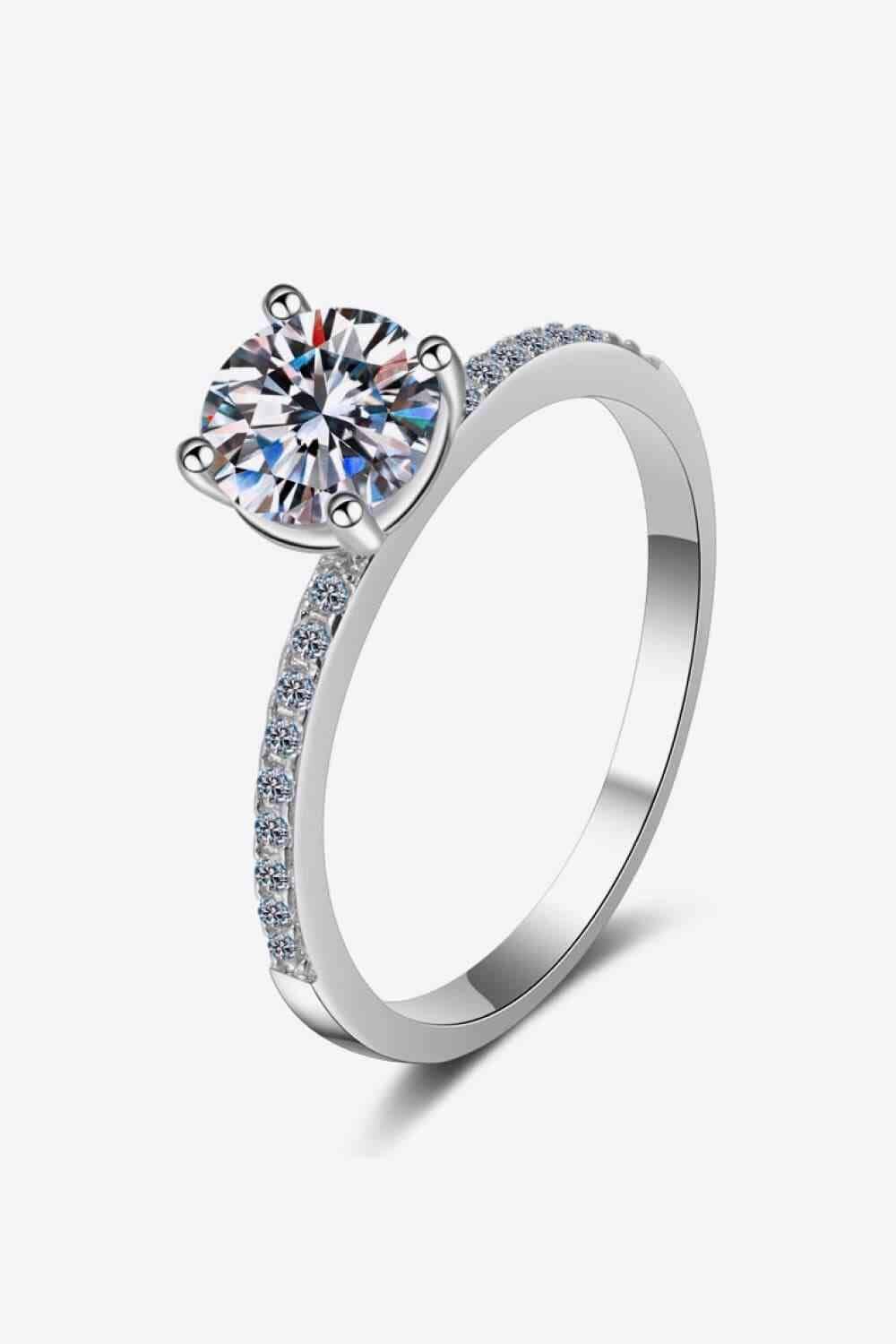 1 Carat Moissanite Rhodium-Plated Side Stone Ring - Clothes For Her Online Store