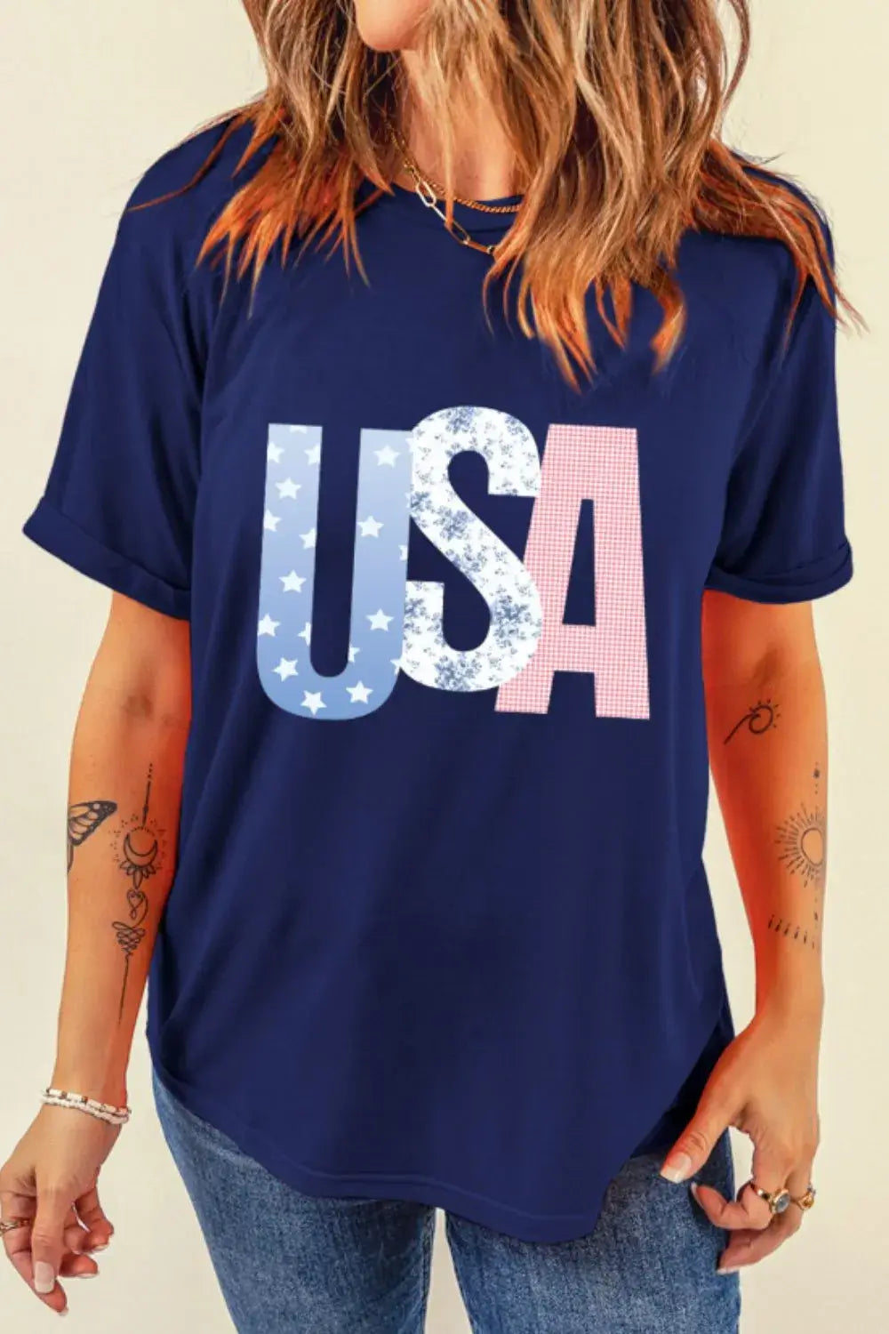 USA Letter Round Neck T-Shirt