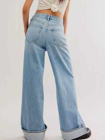 Cuffed Jeans with Pockets - Clothes For Her Online Store