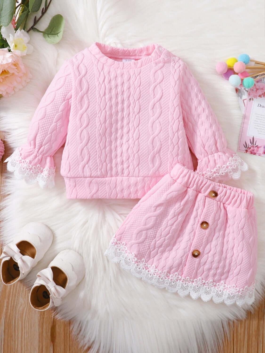Children's Lace Detail Top and Skirt Set - Clothes For Her Online Store
