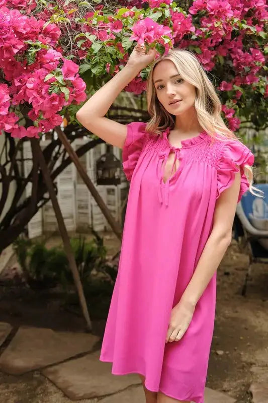 And The Why Ruffle Shoulder Smocked Detailed Dress - Clothes For Her Online Store