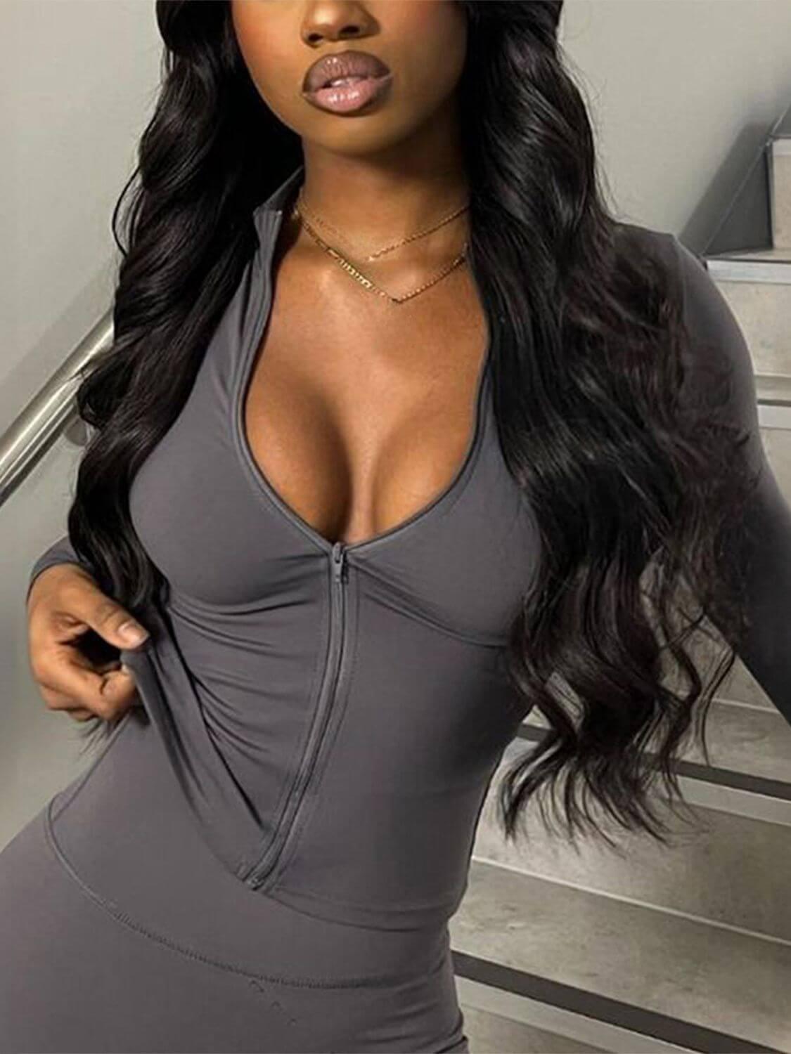 Devine Zip Up Long Sleeve Cropped Top - Clothes For Her Online Store
