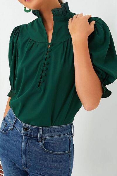 Puff Sleeve Frilled Trim Elegant Blouse - Clothes For Her Online Store