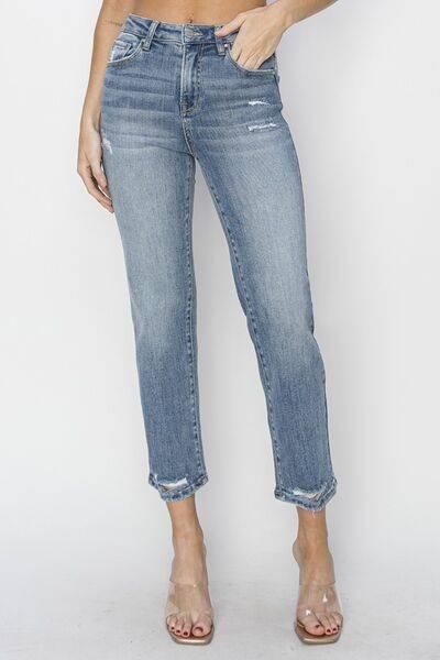 RISEN Full Size High Waist Distressed Cropped Jeans - Clothes For Her Online Store