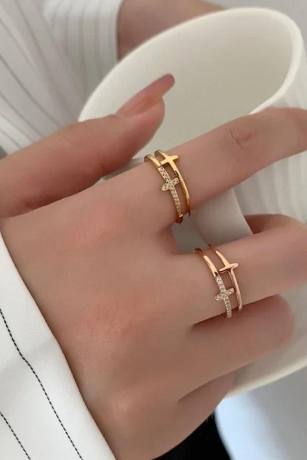 925 Sterling Silver Inland Zircon Cross Ring - Clothes For Her Online Store