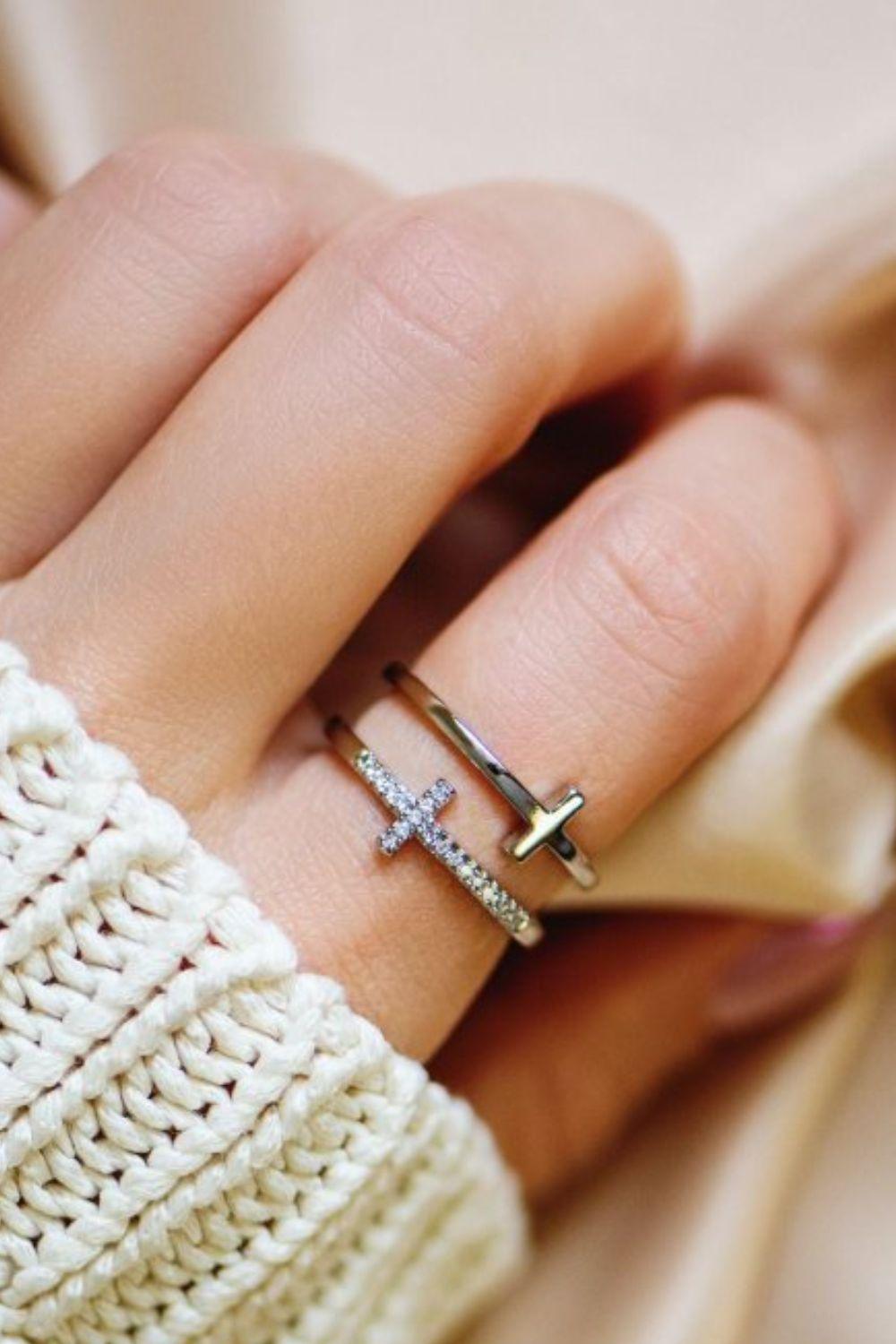 925 Sterling Silver Inland Zircon Cross Ring - Clothes For Her Online Store