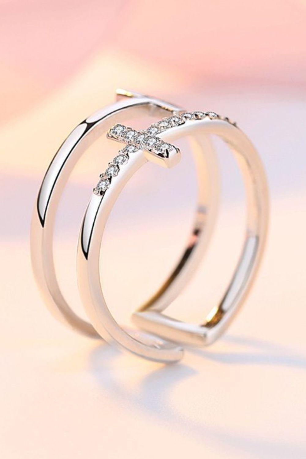 925 Sterling Silver Inland Zircon Cross Ring - Clothes For Her Online Store
