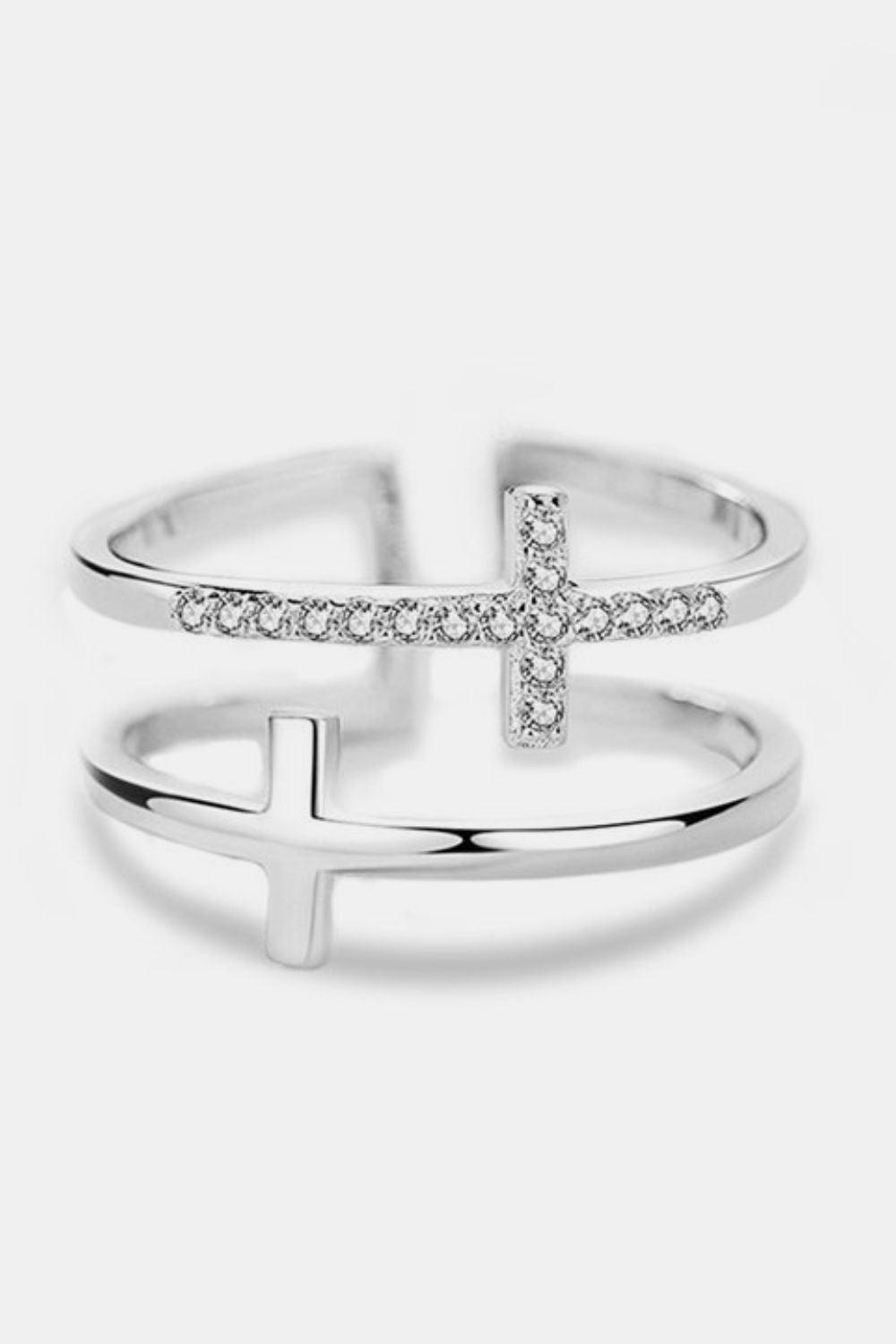 925 Sterling Silver Inland Zircon Cross Ring - Clothes For Her Online Store