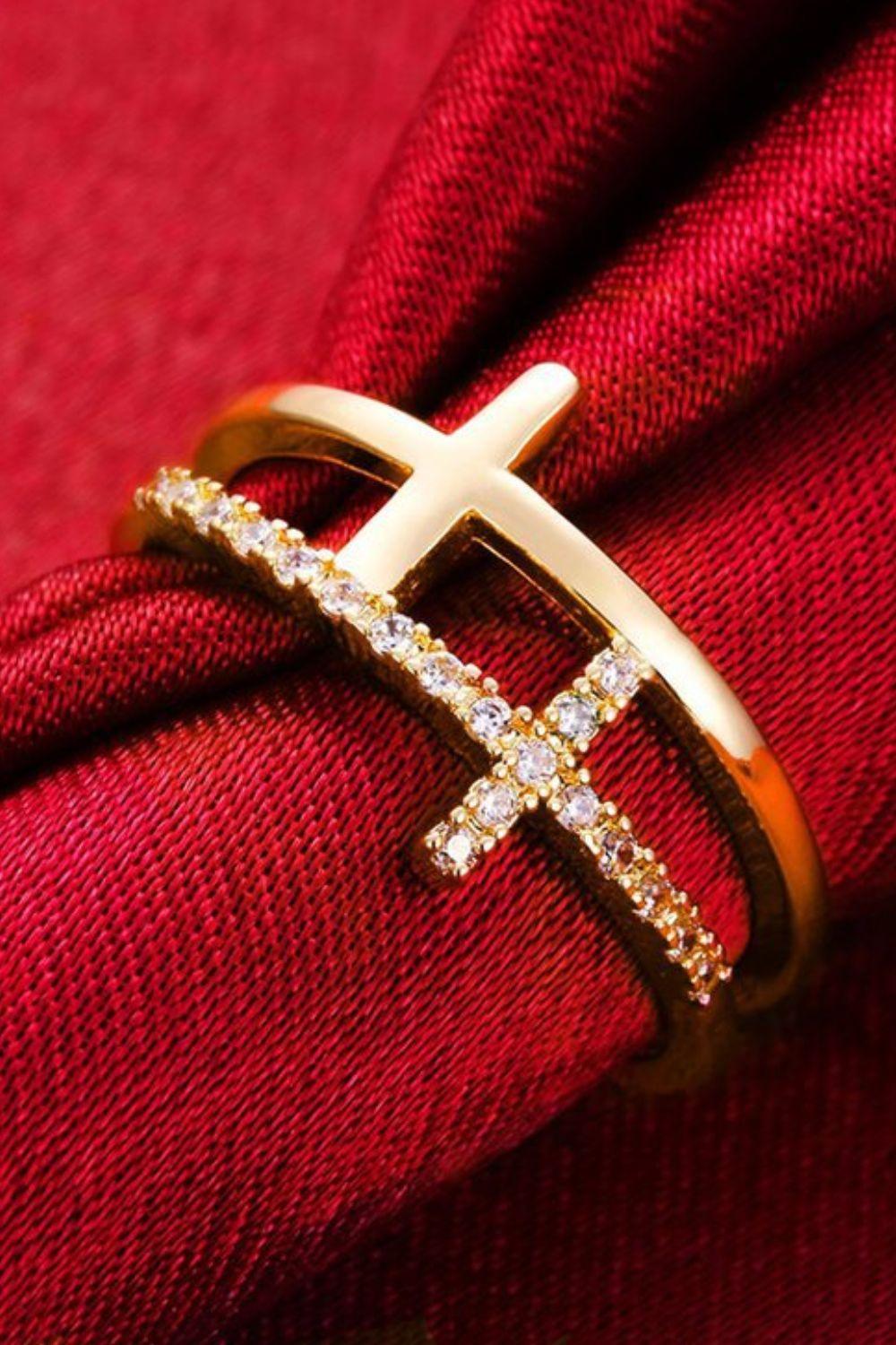 925 Sterling Silver Inland Zircon Cross Ring - Clothes For Her Online Store