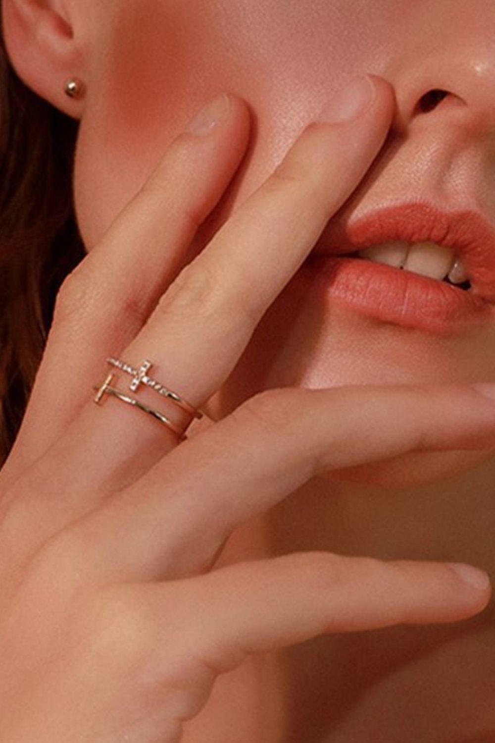 925 Sterling Silver Inland Zircon Cross Ring - Clothes For Her Online Store