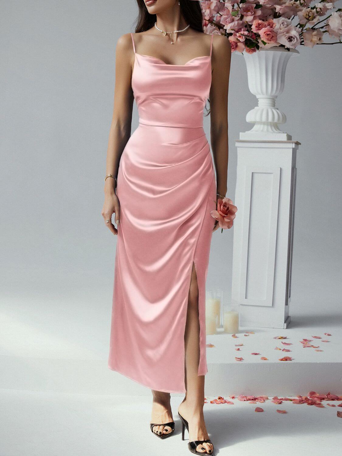 Devine Slit Ruched Maxi Cami Dress - Clothes For Her Online Store