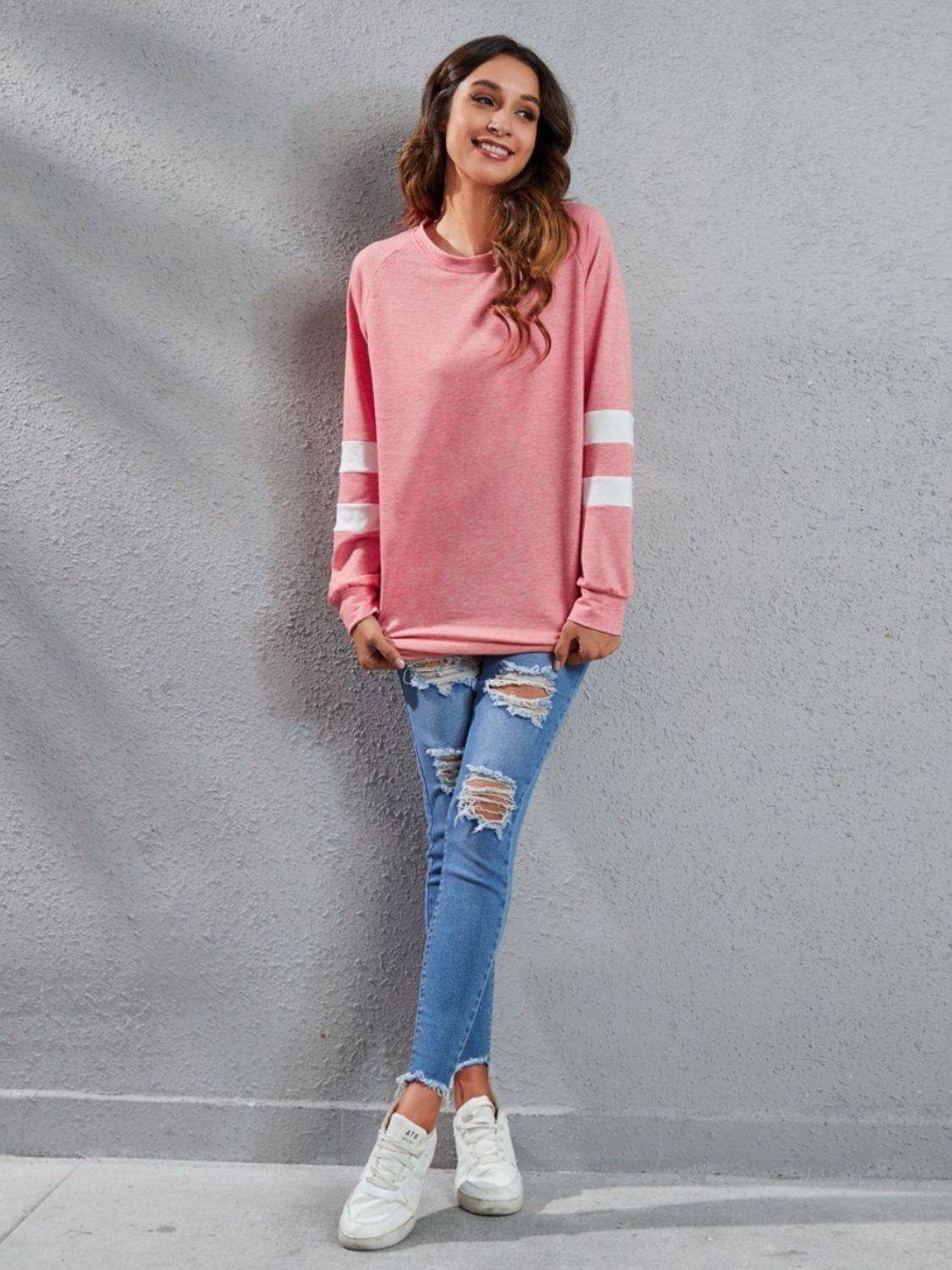 Full Size Striped Round Neck Long Sleeve T-Shirt - Clothes For Her Online Store