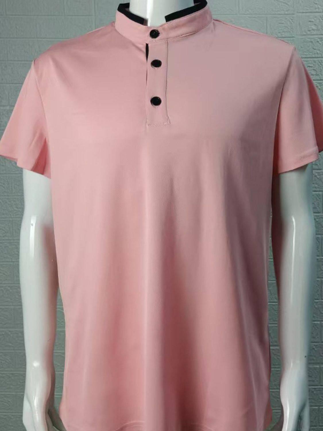 Men's Full Size Stand Collar Contrast Short Sleeve Polo Plus Size - Clothes For Her Online Store