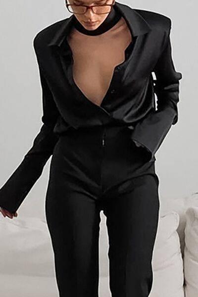 Button Down Long Sleeve Satin Shirt - Clothes For Her Online Store