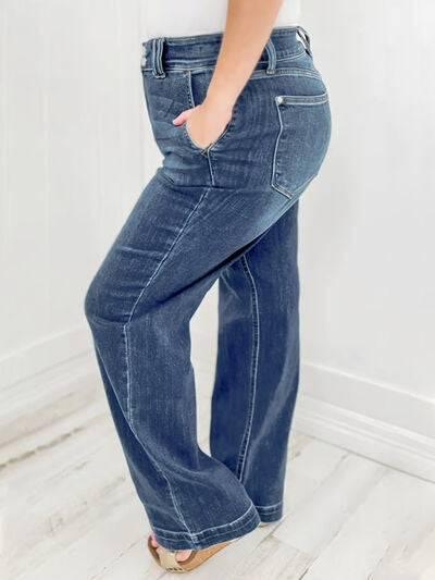 Washed Straight Leg Jeans - Clothes For Her Online Store