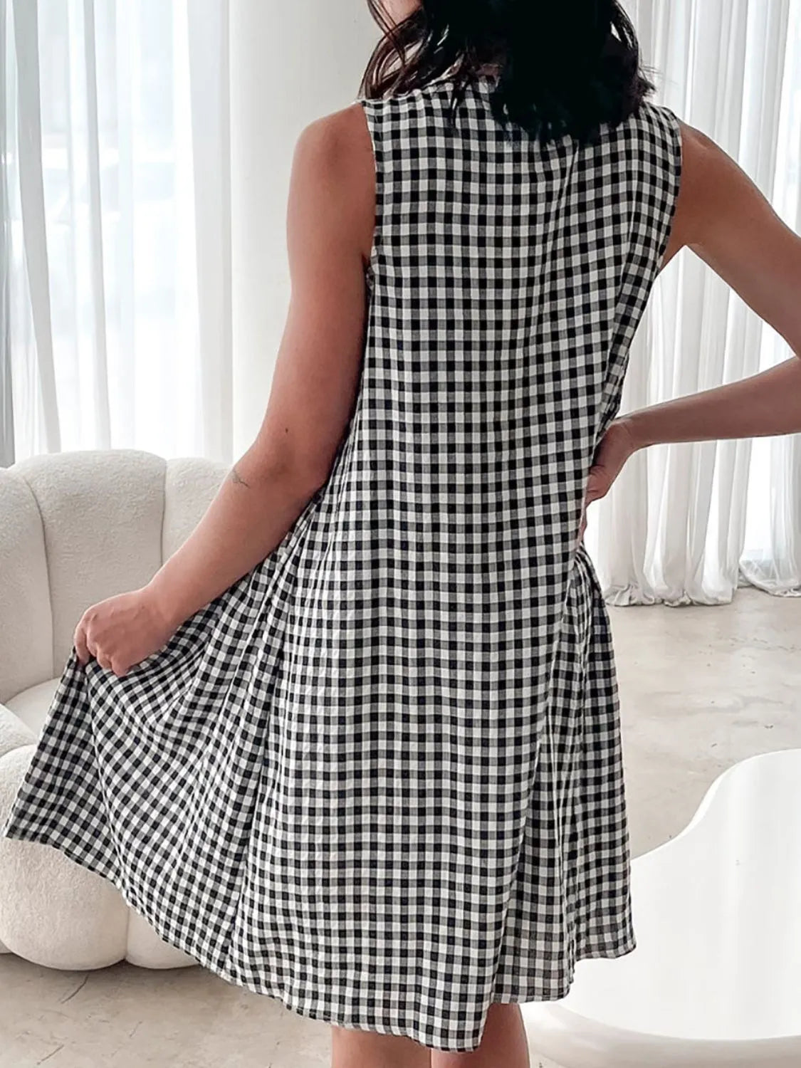Tied Front Sleeveless Plaid Dress