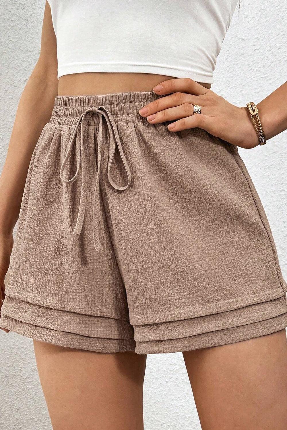 Textured Tiered Edge High Waist Shorts - Clothes For Her Online Store